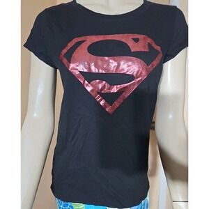 Vintage Y2K Superman T-Shirt Women's Jrs Large Baby Doll T Shirt Black